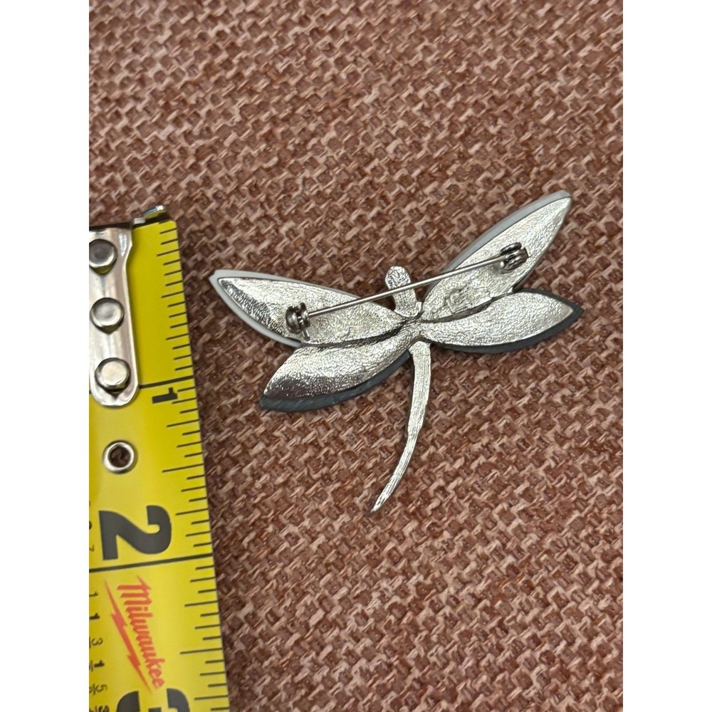 Silver Tone Dragonfly Brooch Mother of Pearl Abalone Shell Inlay Pin 2 Inch - Picture 4 of 4